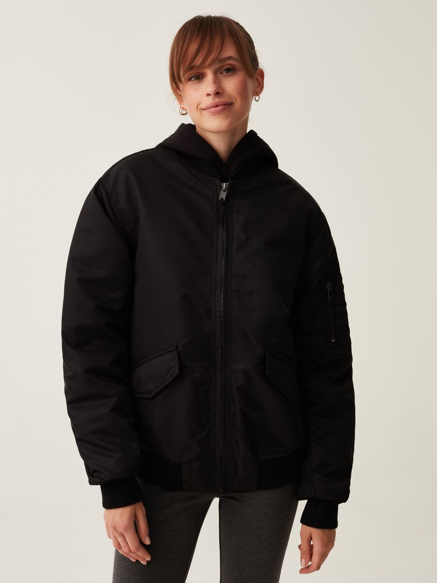 Oversized full-zip bomber jacket with hood_1