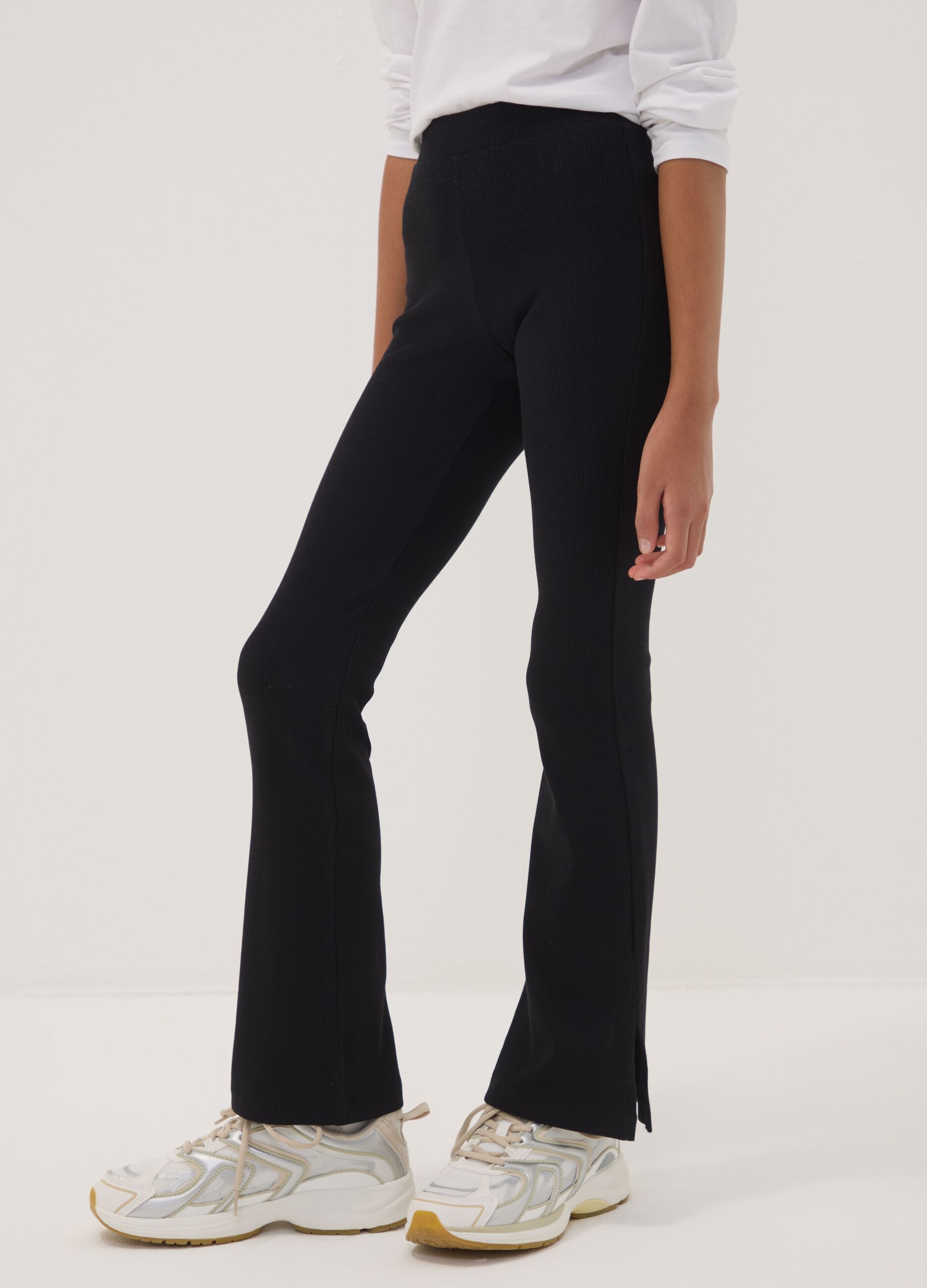 Black flared leggings in stretch cotton