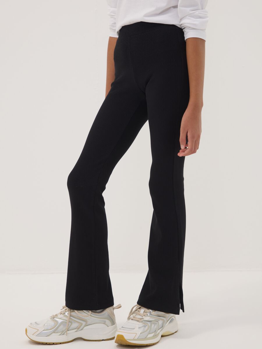 Black flared leggings in stretch cotton_1