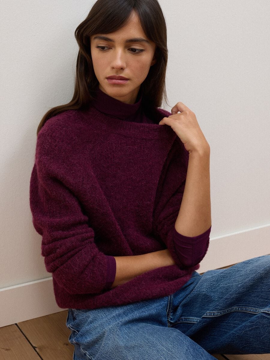 Maglia viola in alpaca e lana elasticizzato girocollo_0