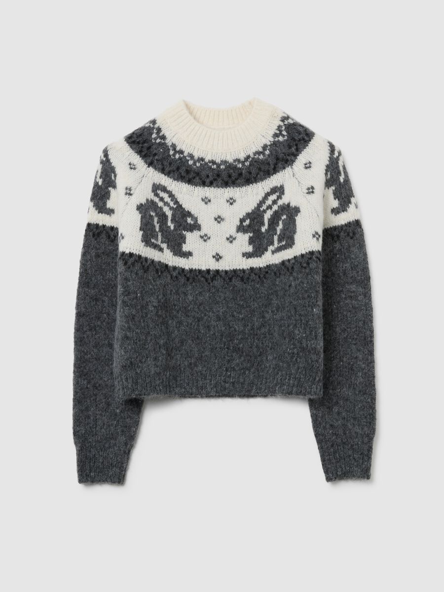 Grey and white jumper with rabbit pattern_4