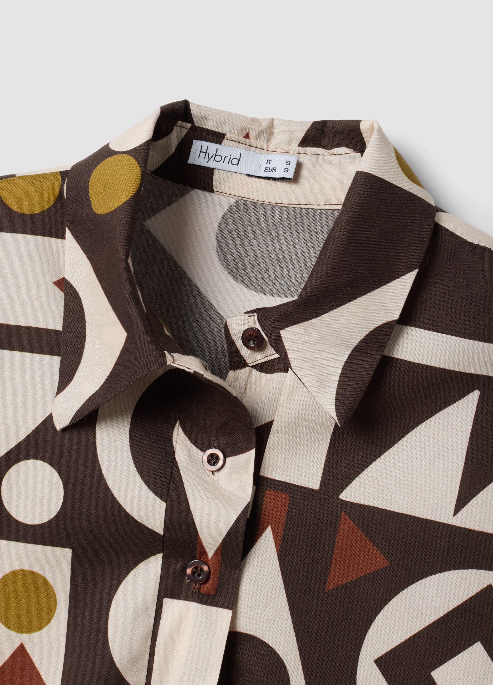 Brown stretch-cotton dress with geometric pattern, regular fit
