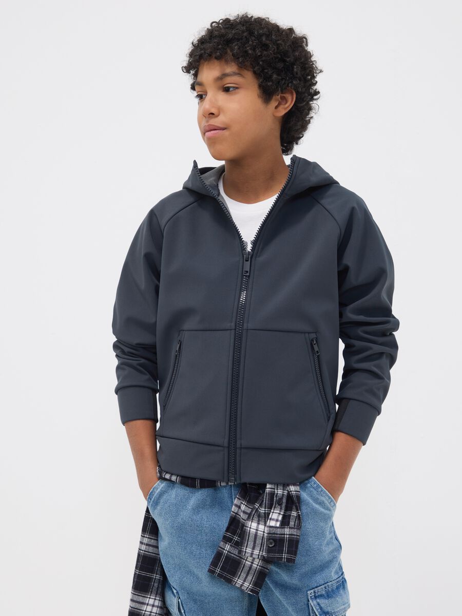 Veste grise &agrave; capuche en tissu stretch pour gar&ccedil;on_1