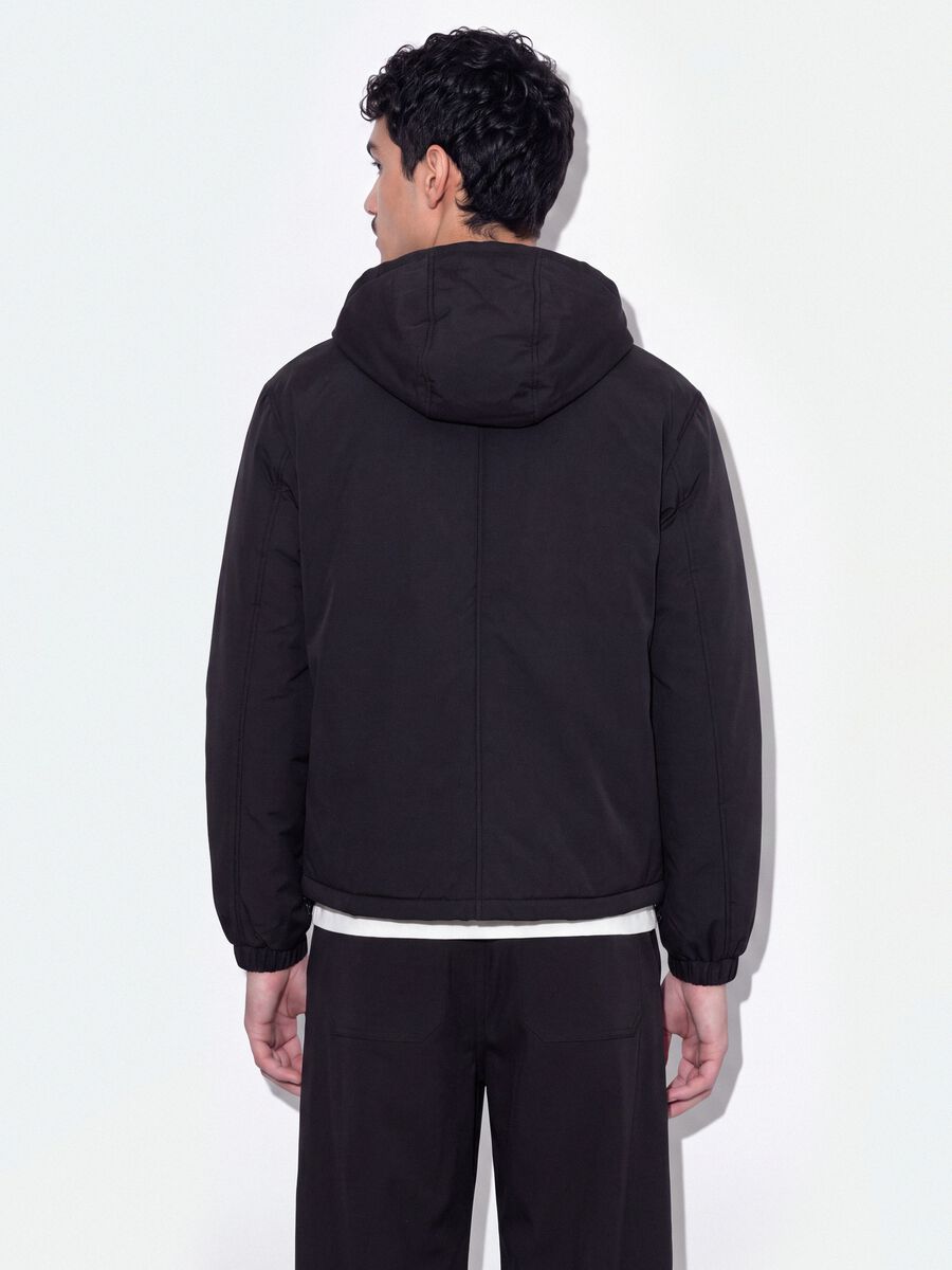 Black padded hooded jacket with zip, oversized fit_3