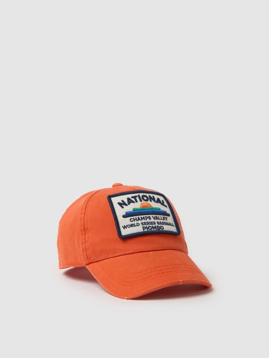 Orange pure cotton kids' baseball cap with patch_0