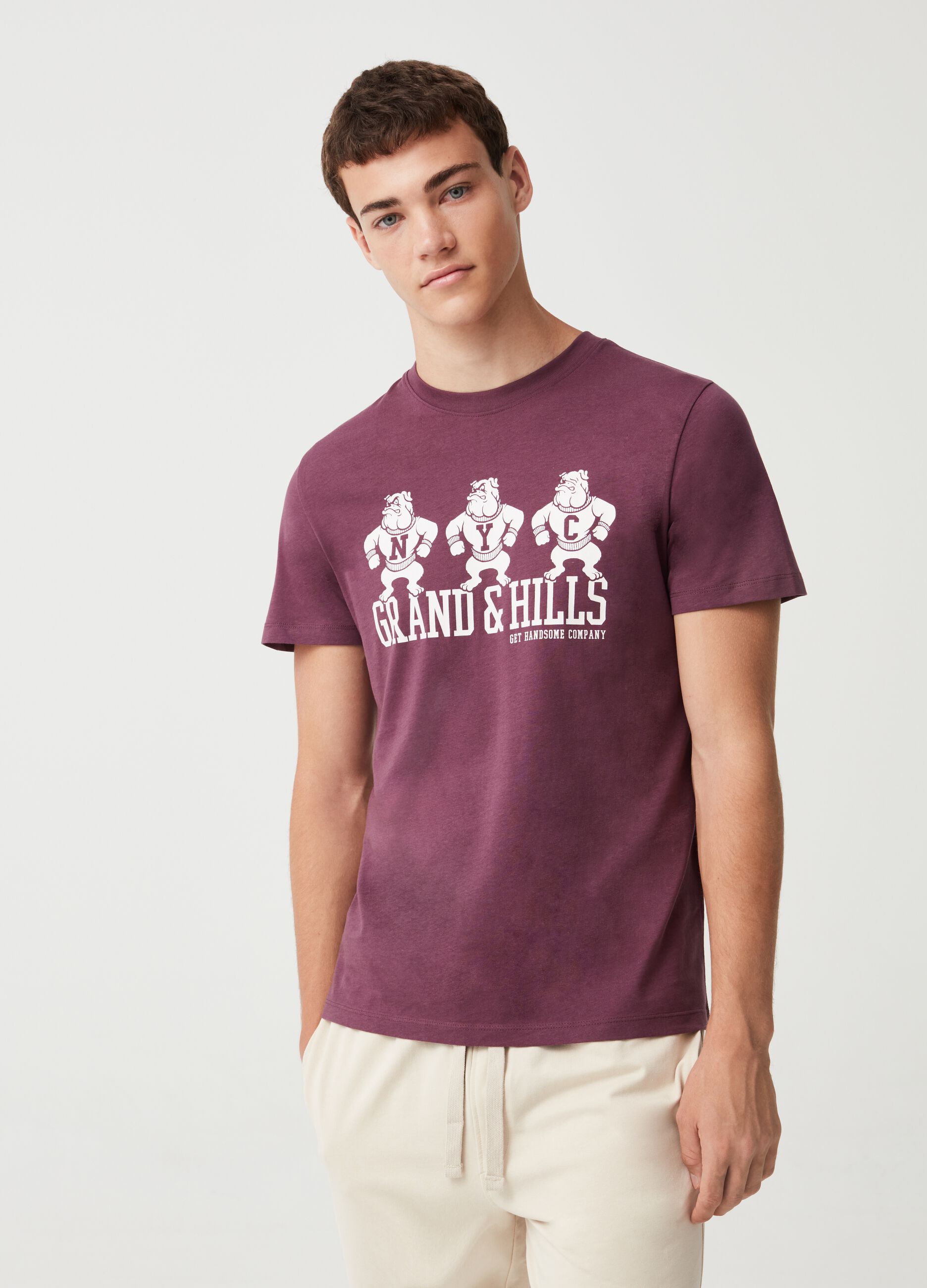 Cotton T-shirt with logo and bulldog print