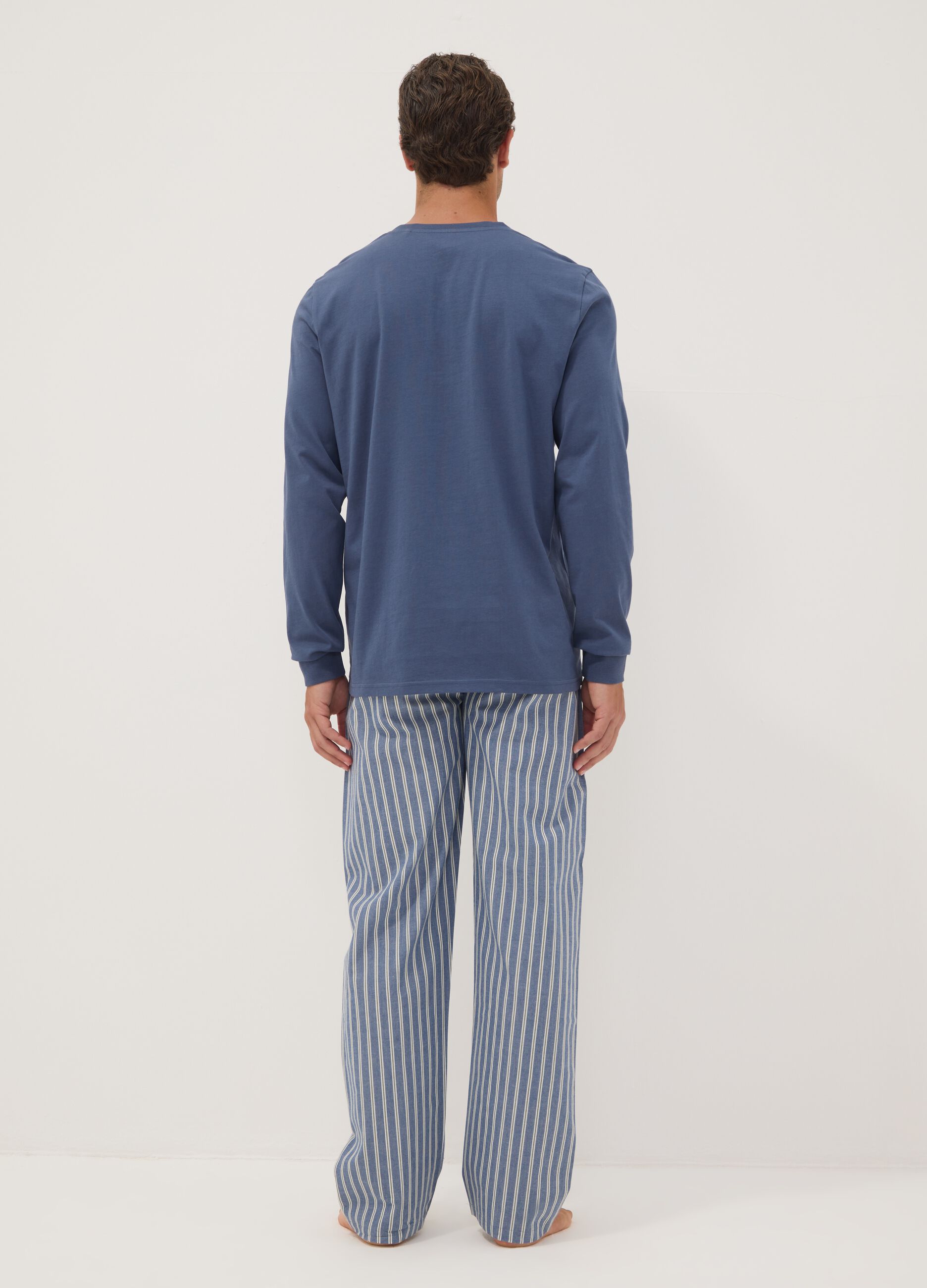 Blue pure organic cotton pyjamas with grandad collar, regular fit