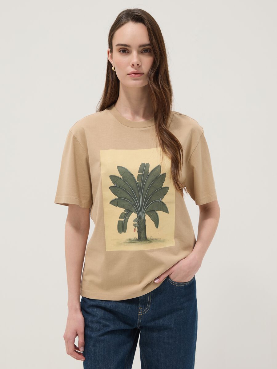 Beige pure cotton T-shirt with front print_1