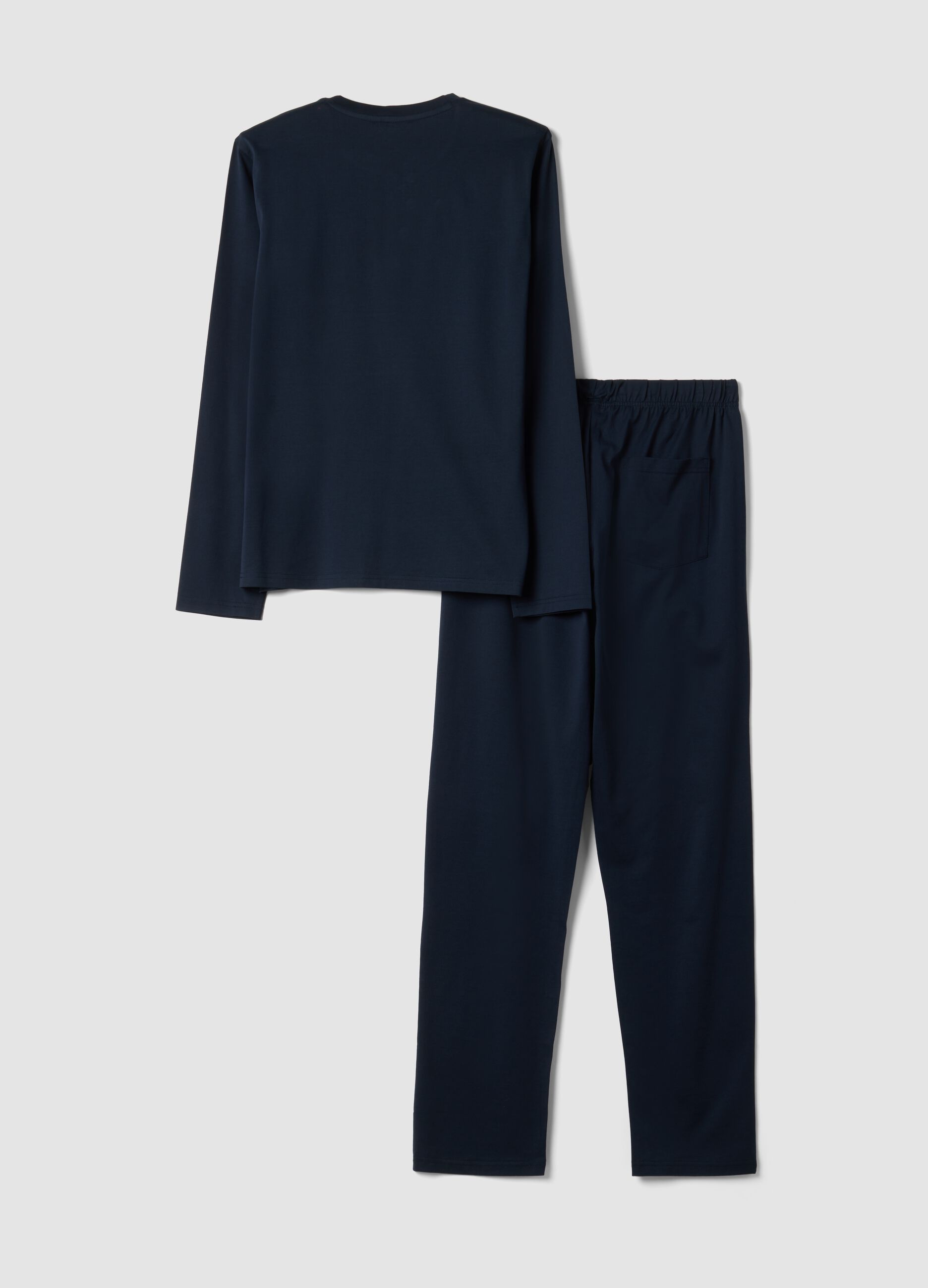 Blue pure organic cotton pyjamas with Henley neckline, regular fit