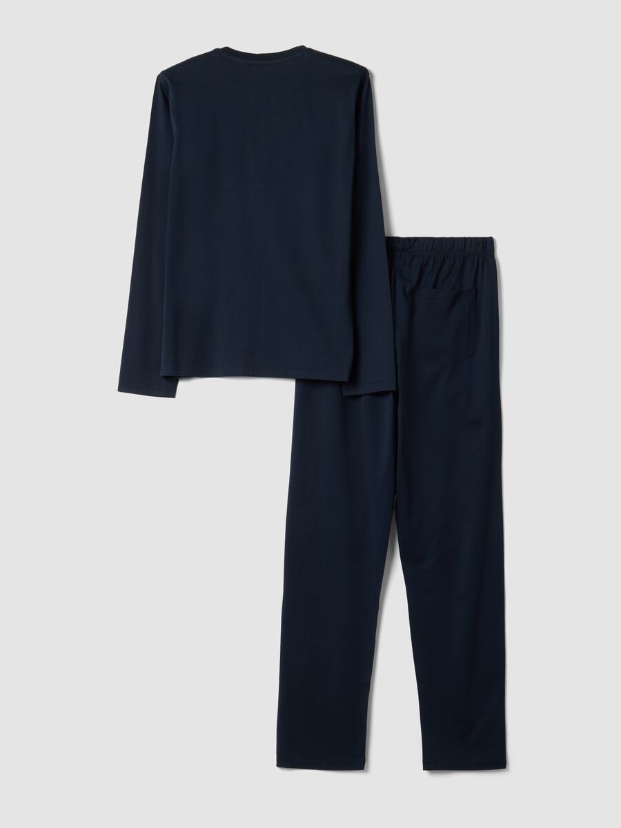 Blue pure organic cotton pyjamas with Henley neckline, regular fit_6