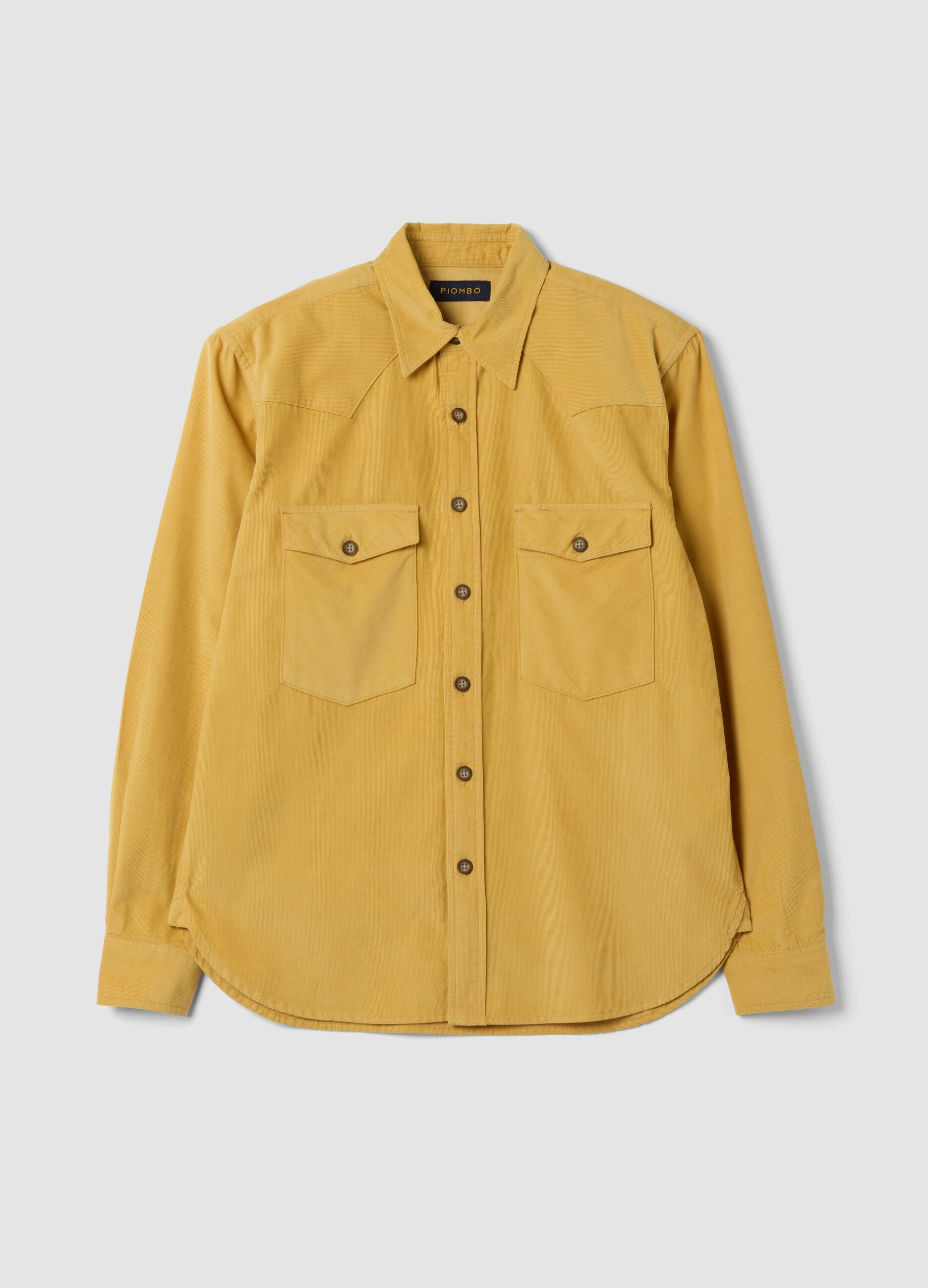 Camicia gialla in puro cotone a coste regular fit