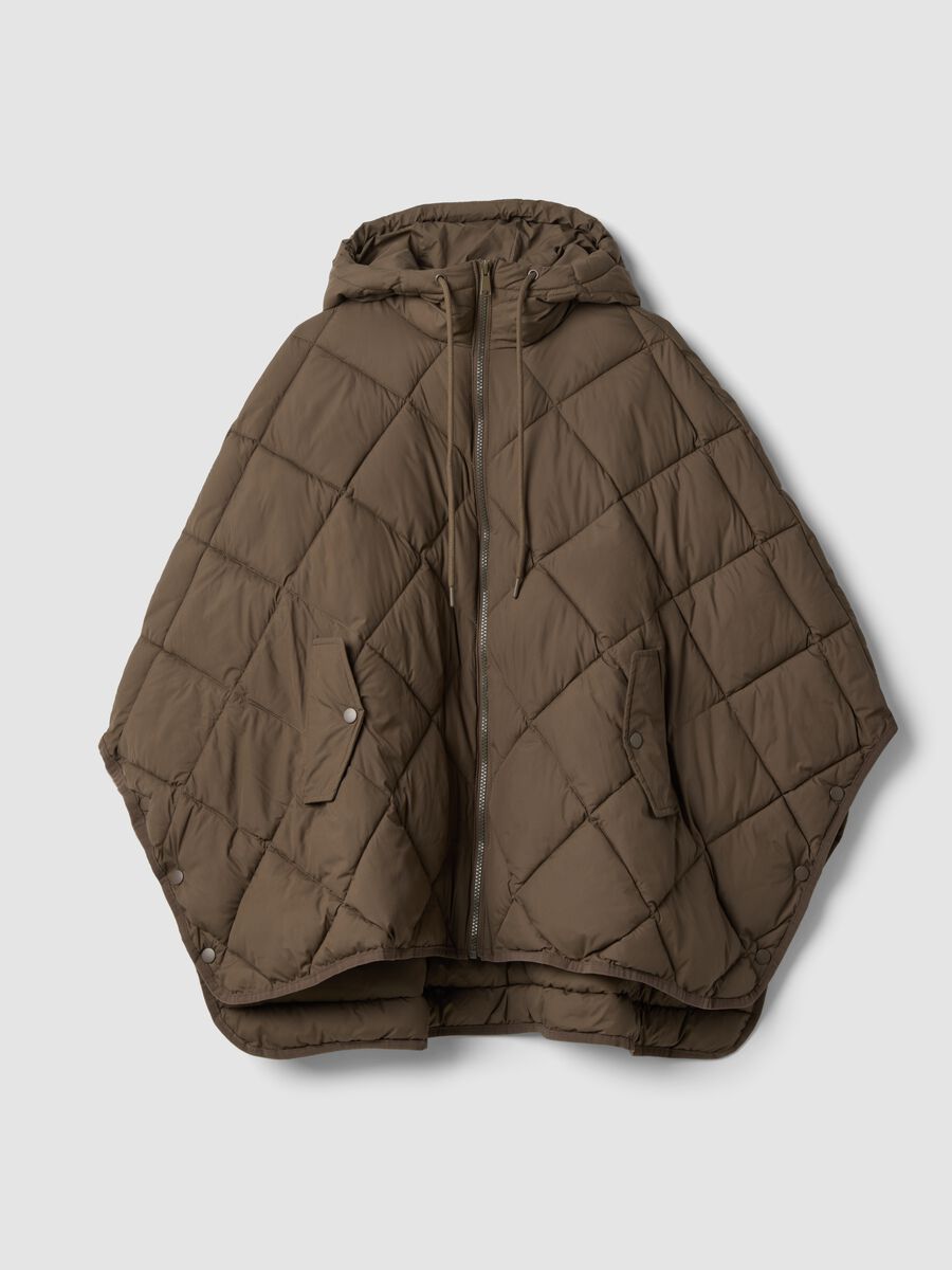 Braune, wattierte Oversize-Jacke mit Kapuze und Rei&szlig;verschluss_0