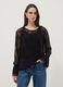 Blusa negra el&aacute;stica con encaje transparente, corte regular_2