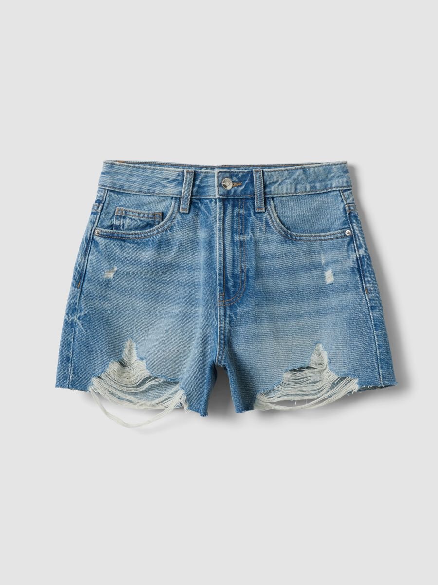 Light blue pure cotton denim shorts_0