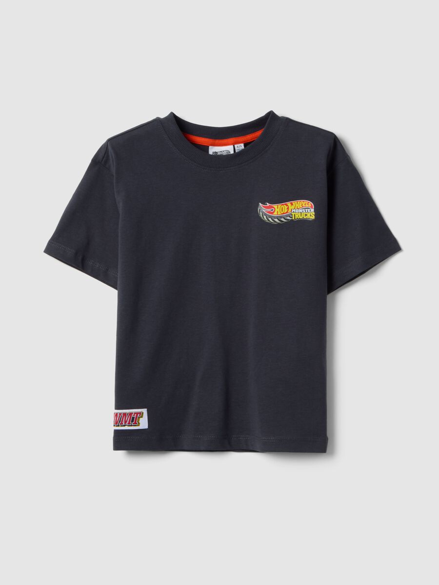 Black pure cotton kids' t-shirt regular fit with Hot Wheels logo_0