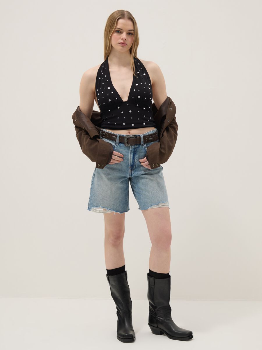 Schwarzes Regular-Fit-Tanktop aus Stretch-Baumwolle mit tiefem Ausschnitt_2