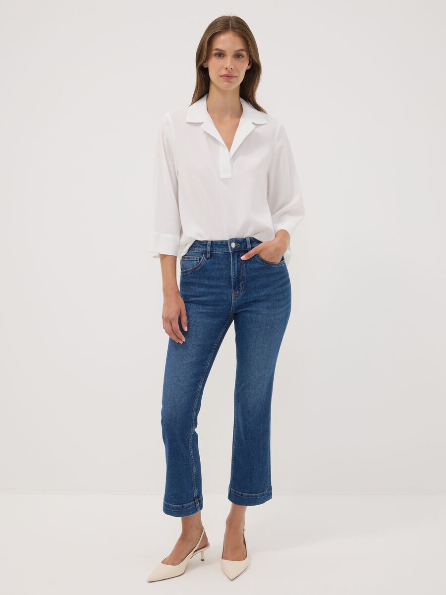 Blue cropped slim-fit denim jeans in stretch cotton and viscose_0