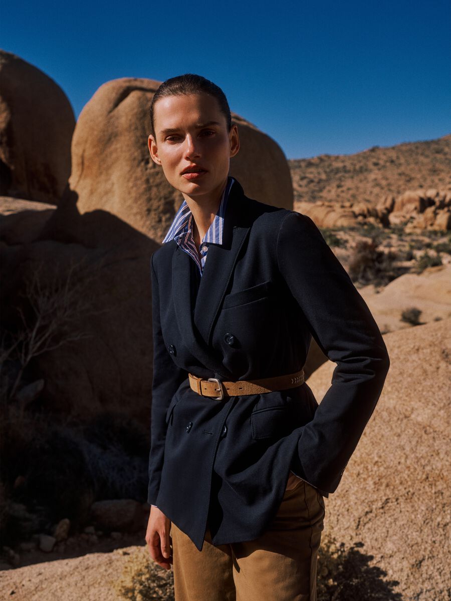 Blue Stretch Cotton Blazer Regular Fit_0