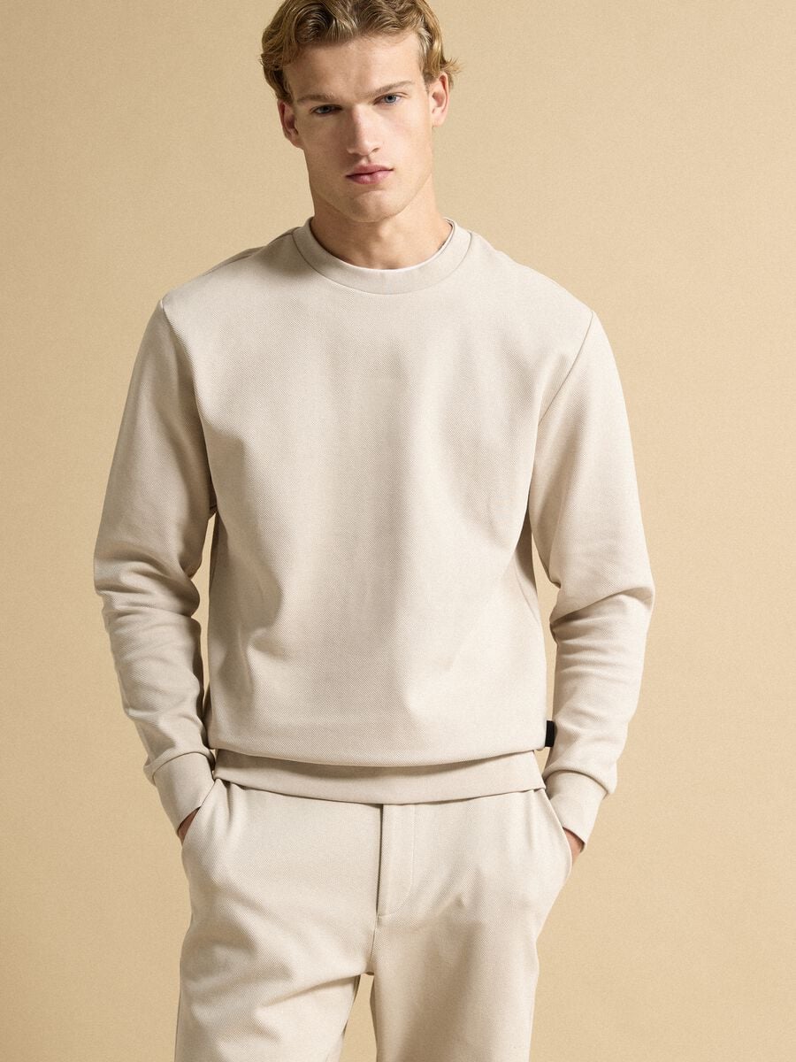 Beige stretch-cotton relaxed-fit crew-neck sweatshirt_0