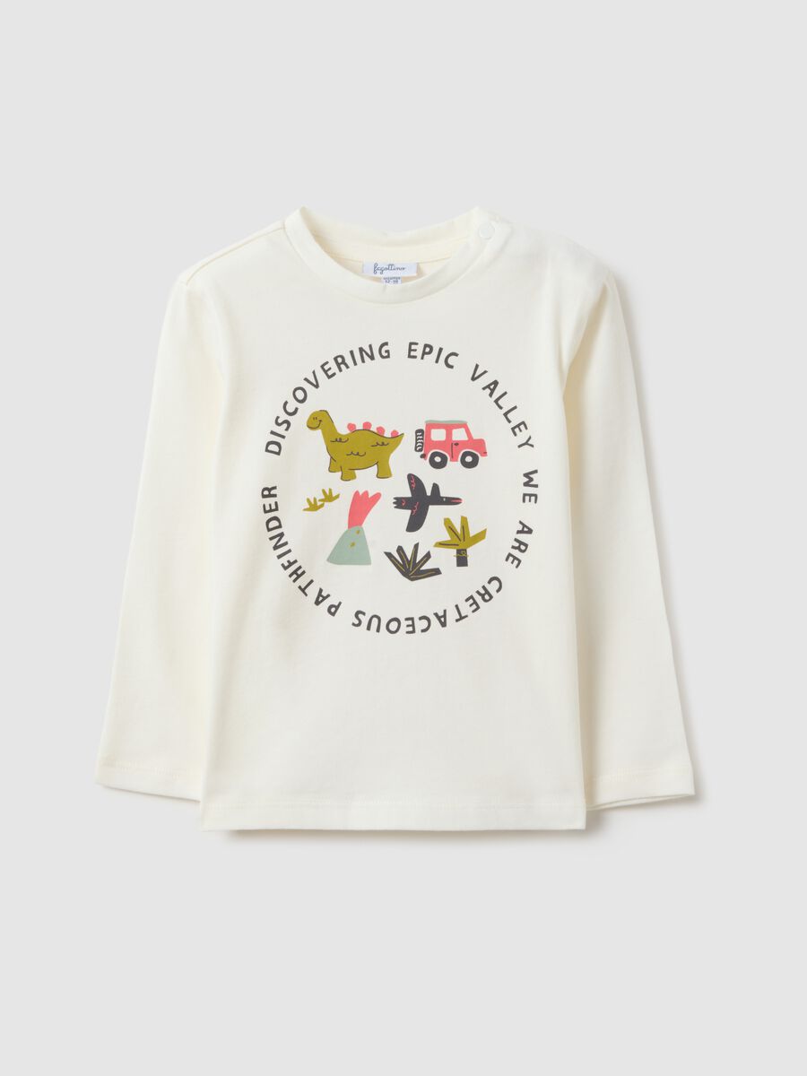 White pure cotton T-shirt regular fit with prints for boy_0