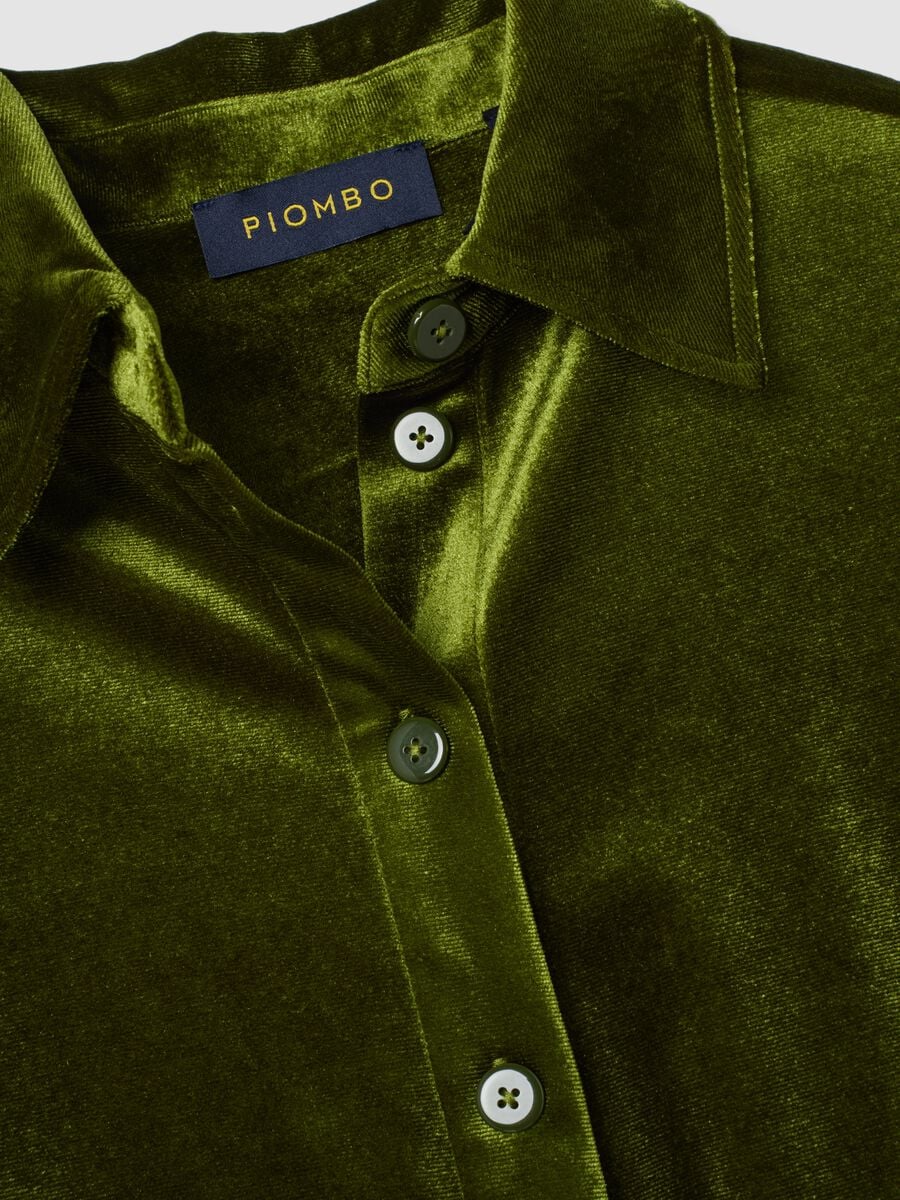 Green regular-fit stretch shirt with velvet-effect finish_1