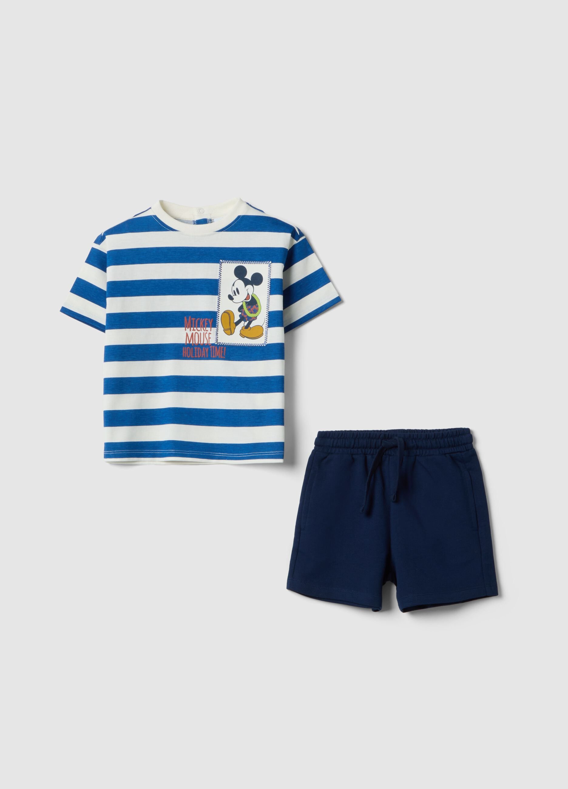 Conjunto de t-shirt e cal&ccedil;&otilde;es de algod&atilde;o puro multicolorido para meninos com Mickey Mouse