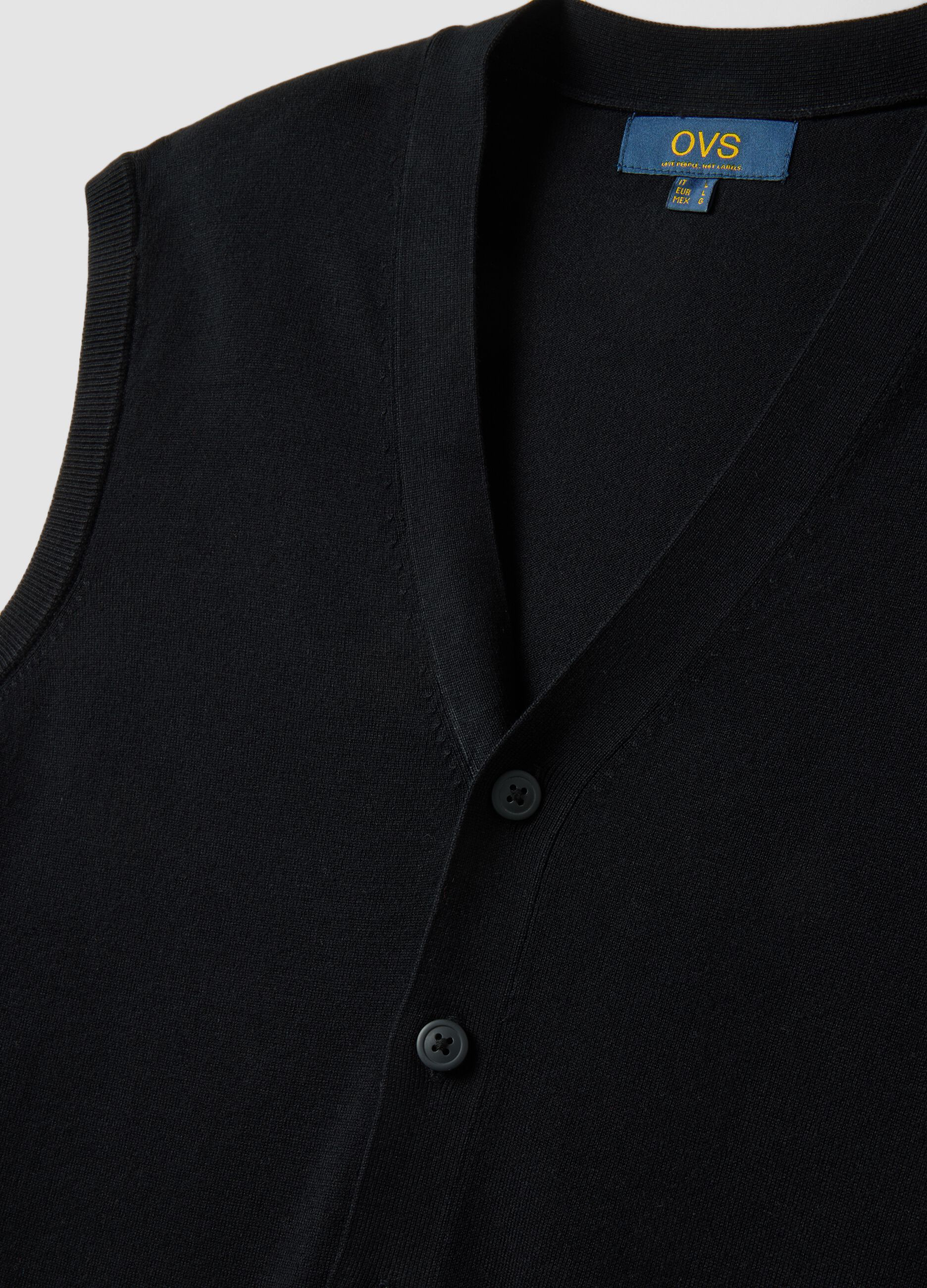 Schwarze Weste aus Viskosemix mit tiefem V-Ausschnitt, Regular Fit