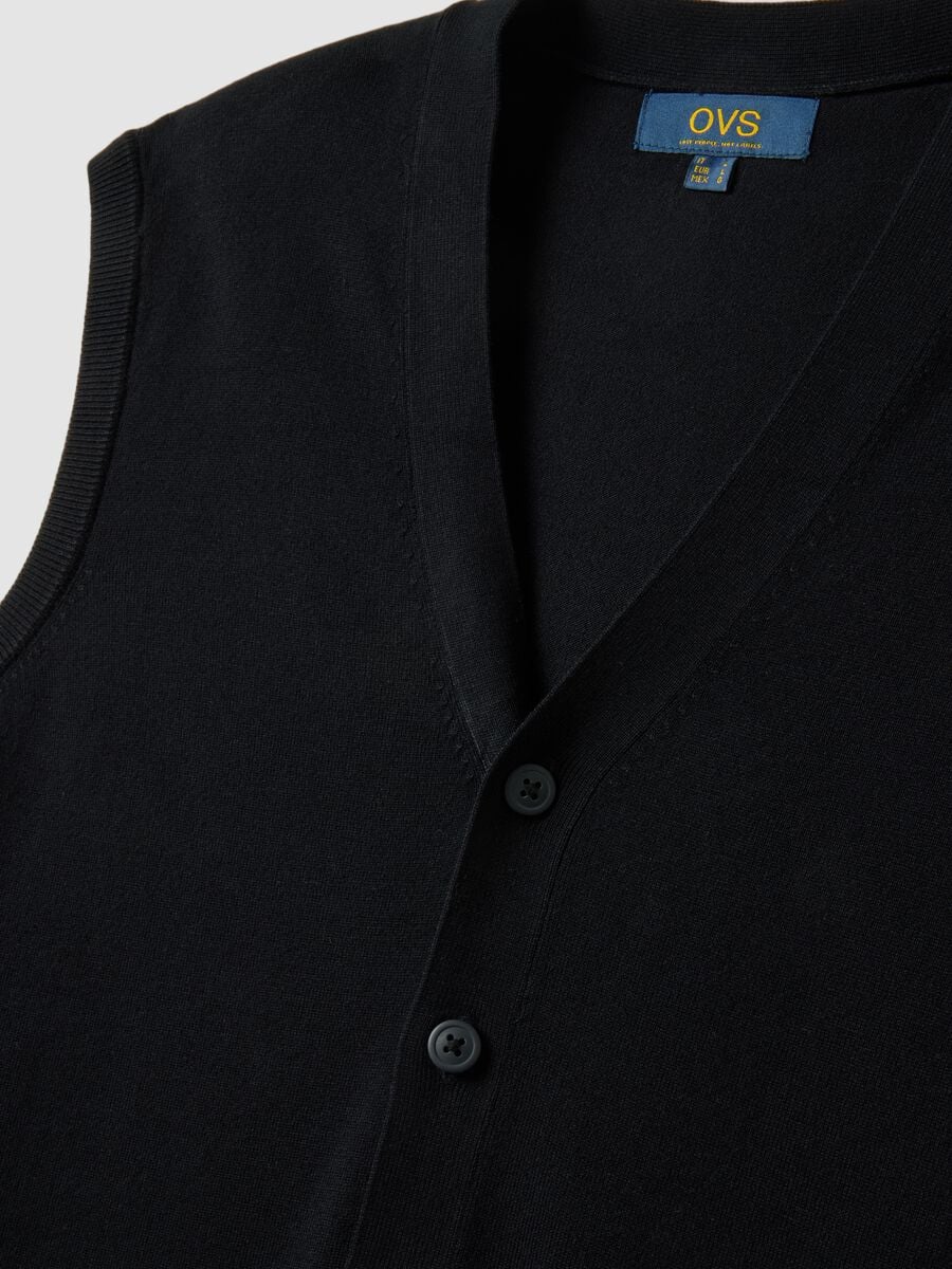 Schwarze Weste aus Viskosemix mit tiefem V-Ausschnitt, Regular Fit_2