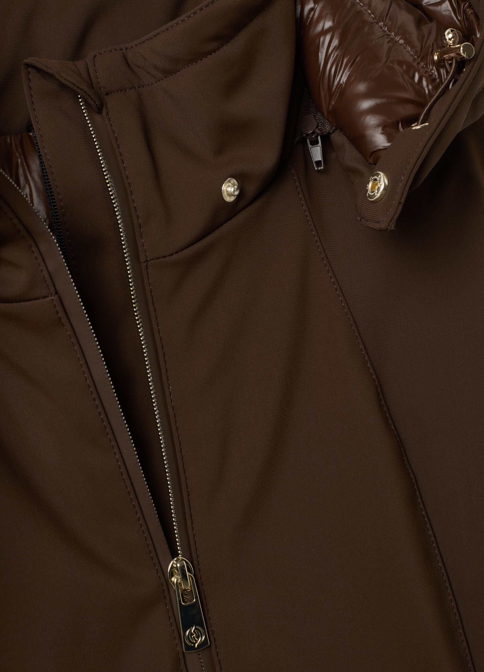 Brown stretch-fabric parka with hood, regular fit