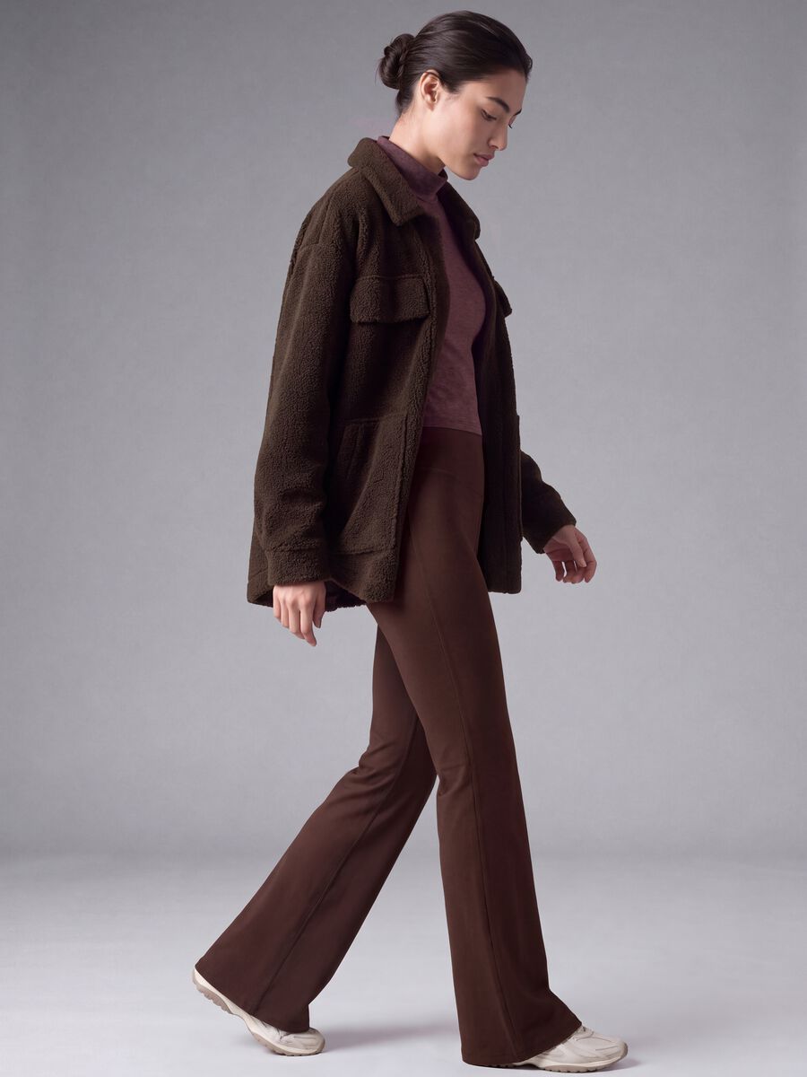 Brown flared leggings in stretch fabric_0