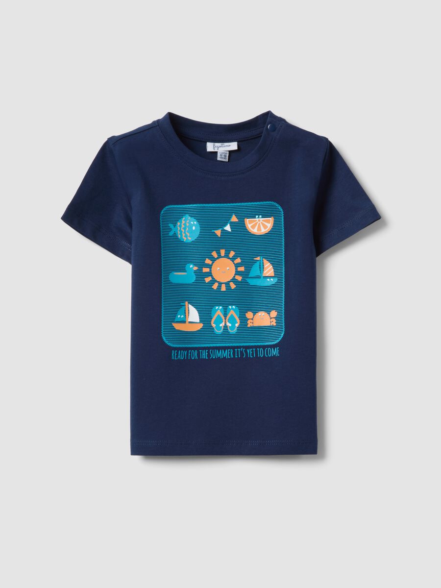 Blaues Regular-Fit T-Shirt f&uuml;r Jungen aus reiner Baumwolle mit maritimem Print_0