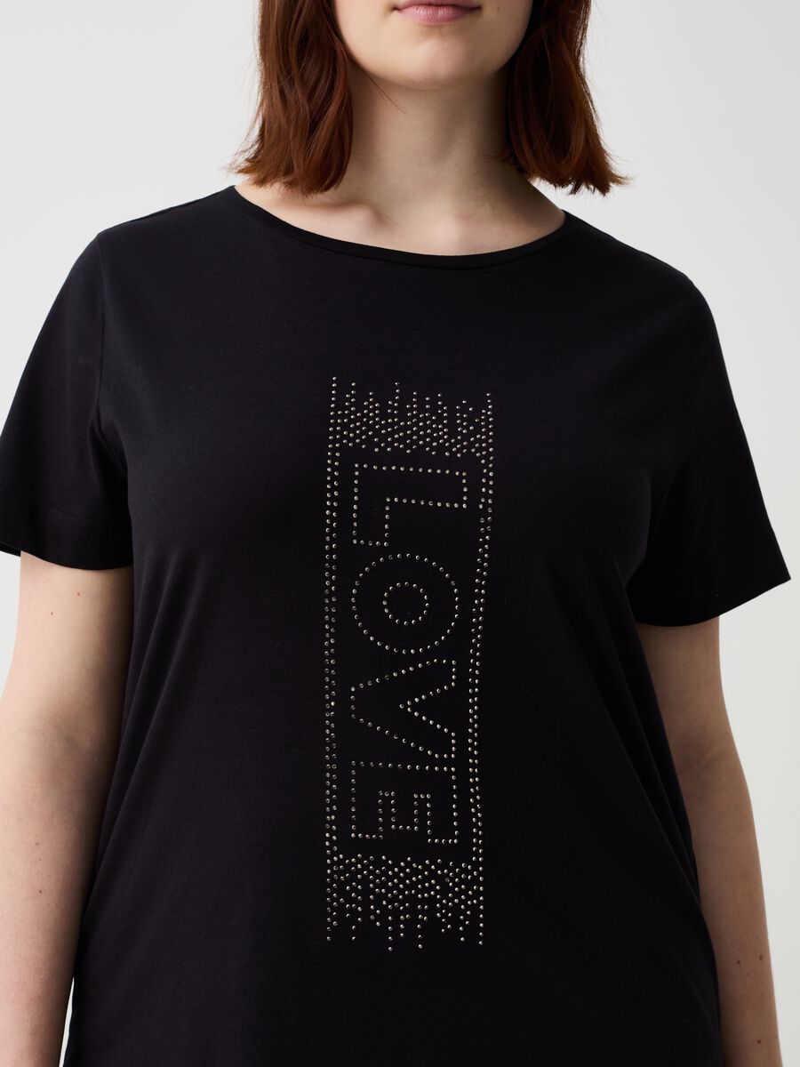 Curvy T-shirt with lettering and mini studs_2