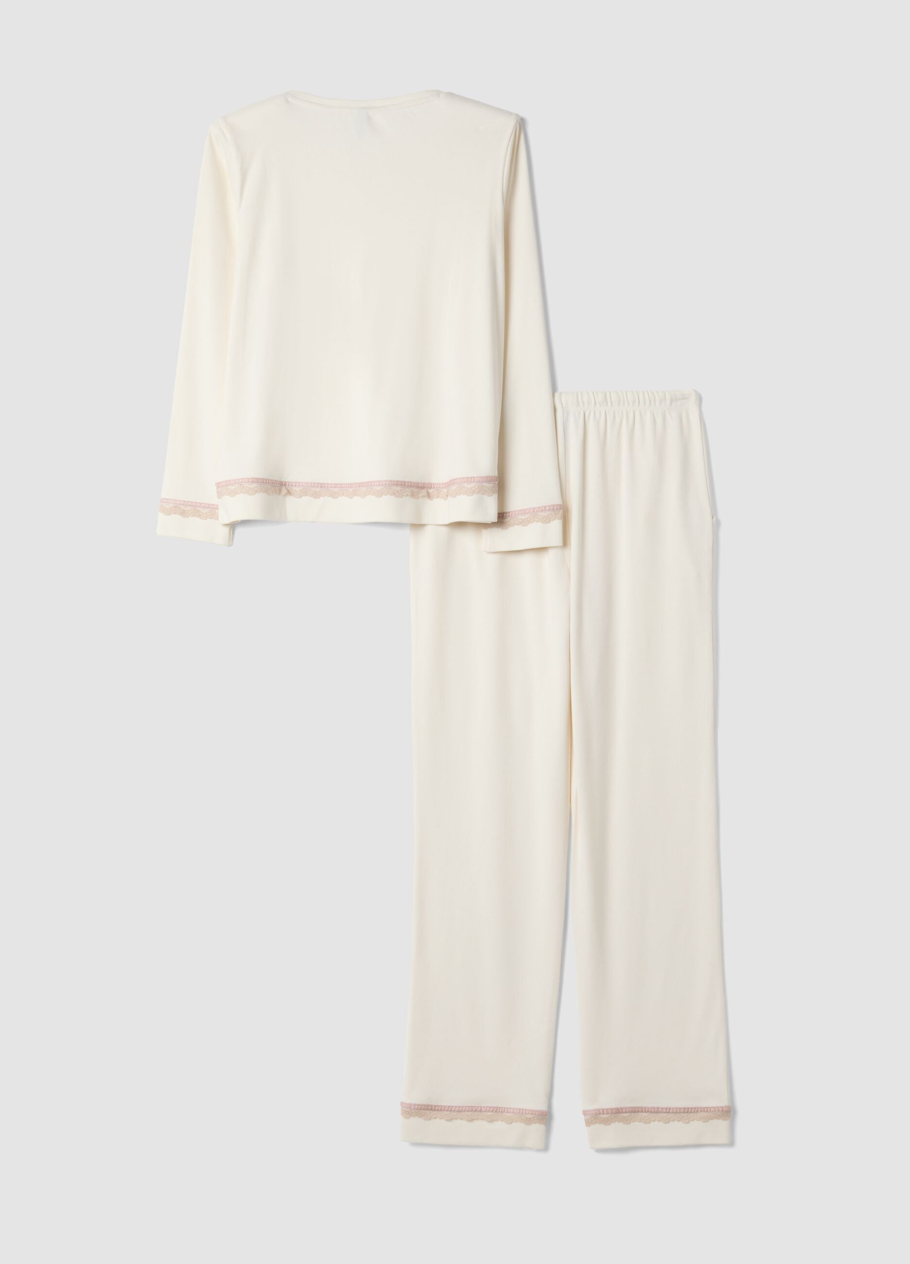 White pure organic cotton pyjamas with crew neck, regular fit