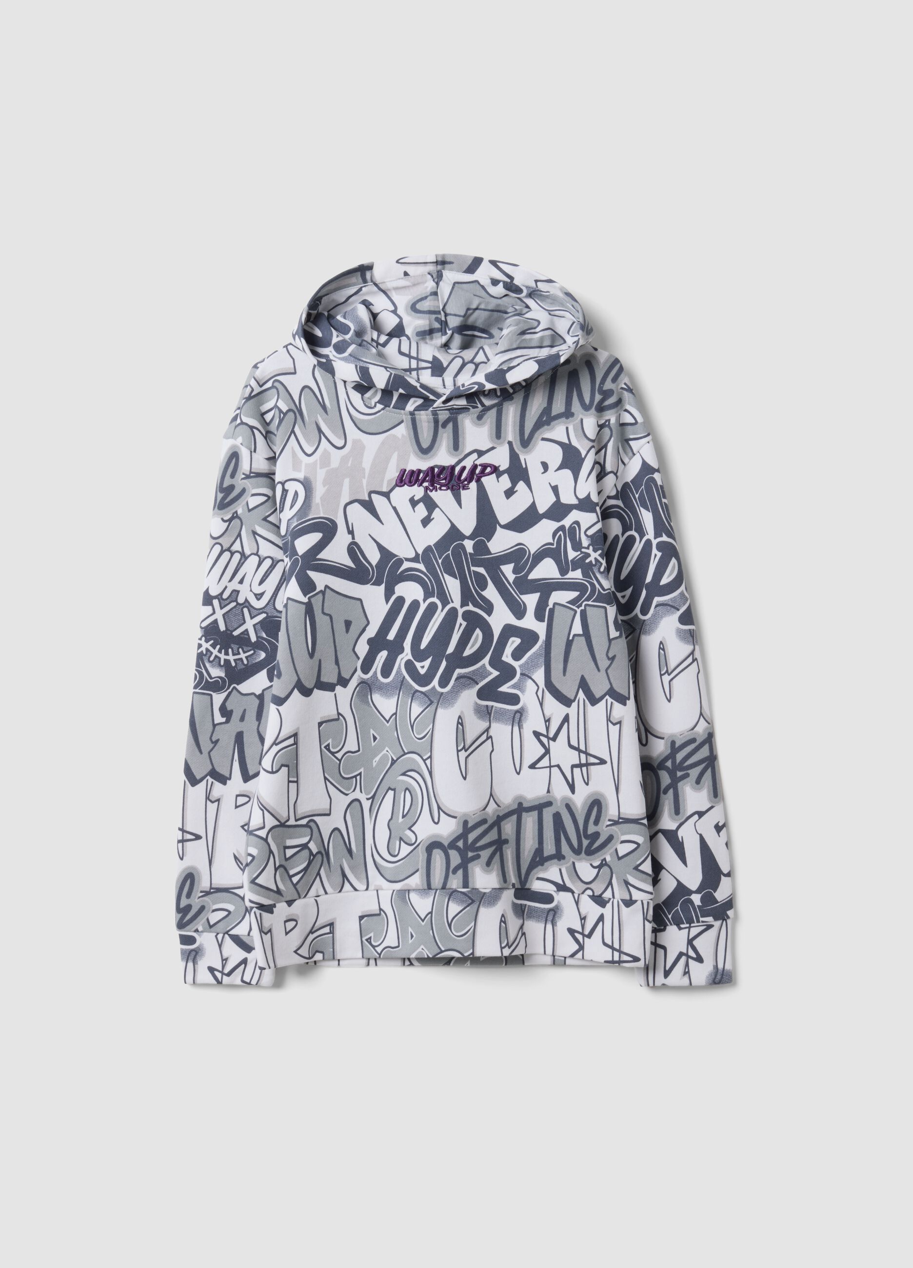 Sweatshirt branca com capuz em mistura de algod&atilde;o com estampado graffiti all over para rapaz