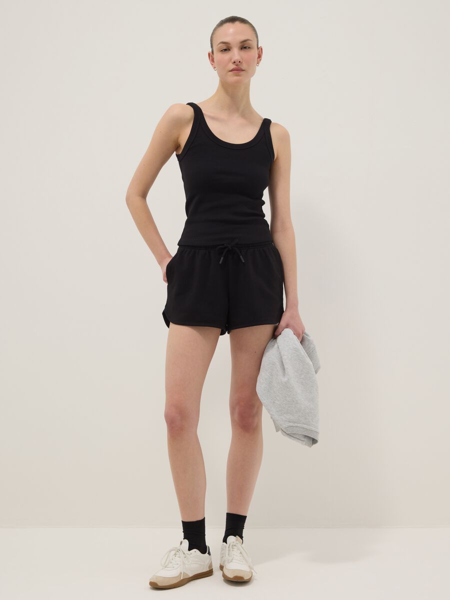 Black stretch cotton fitted vest top_1