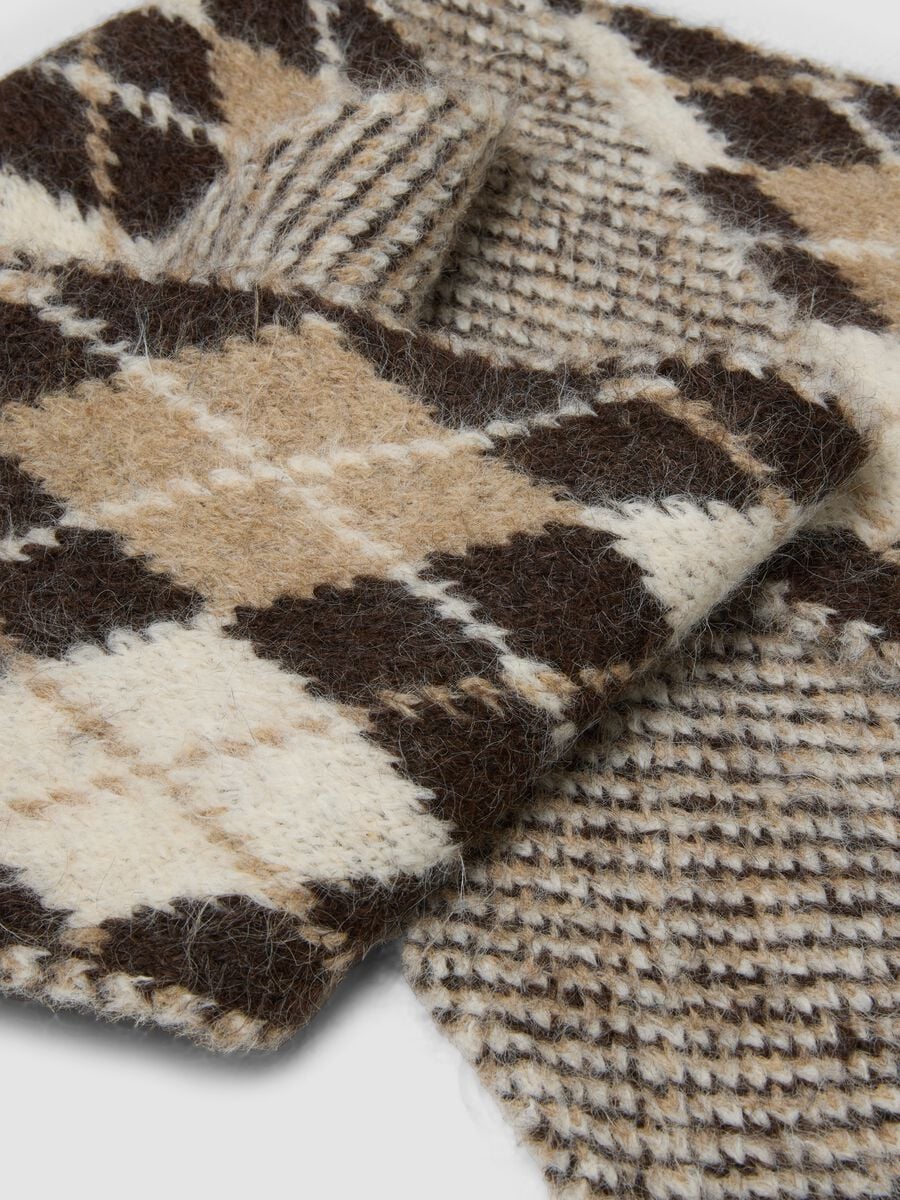 Beige stretch wool scarf with diamond pattern_2