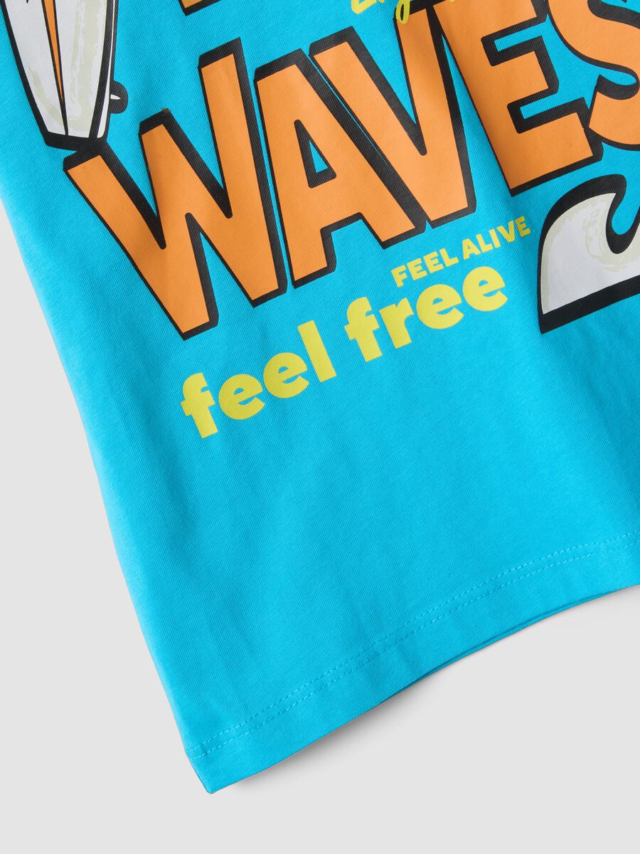 Blue pure cotton kids&rsquo; T-shirt with surf print, regular fit_3