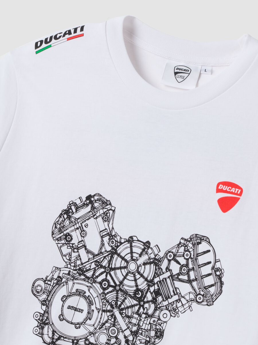 White pure cotton crew-neck T-shirt with Ducati print, regular fit_1