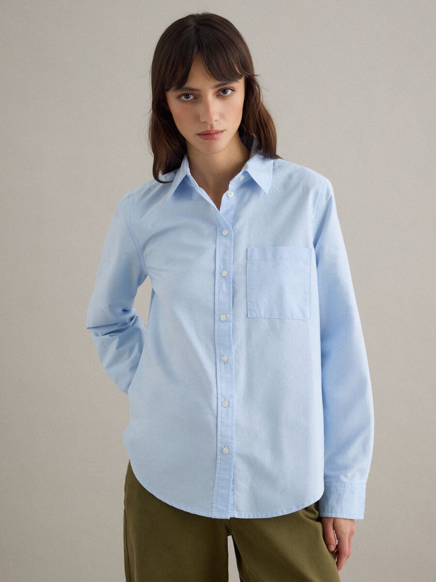 Light blue regular fit pure cotton long-sleeved shirt_1