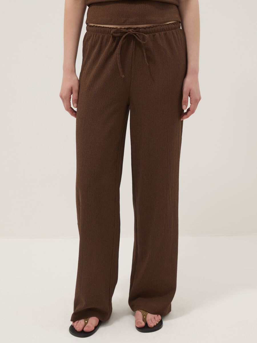 Brown stretch palazzo trousers_1