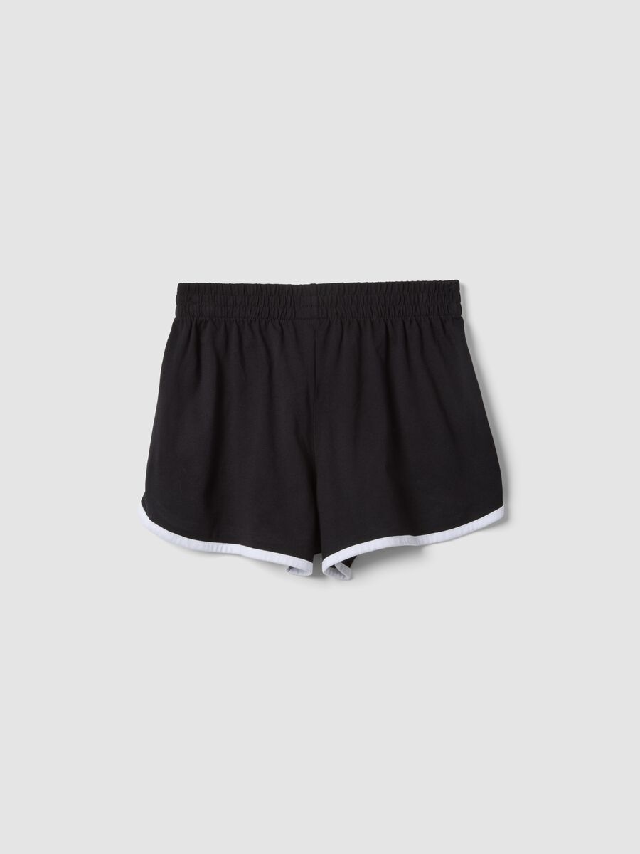 Girls&rsquo; black pure cotton slim-fit shorts with white piping_1