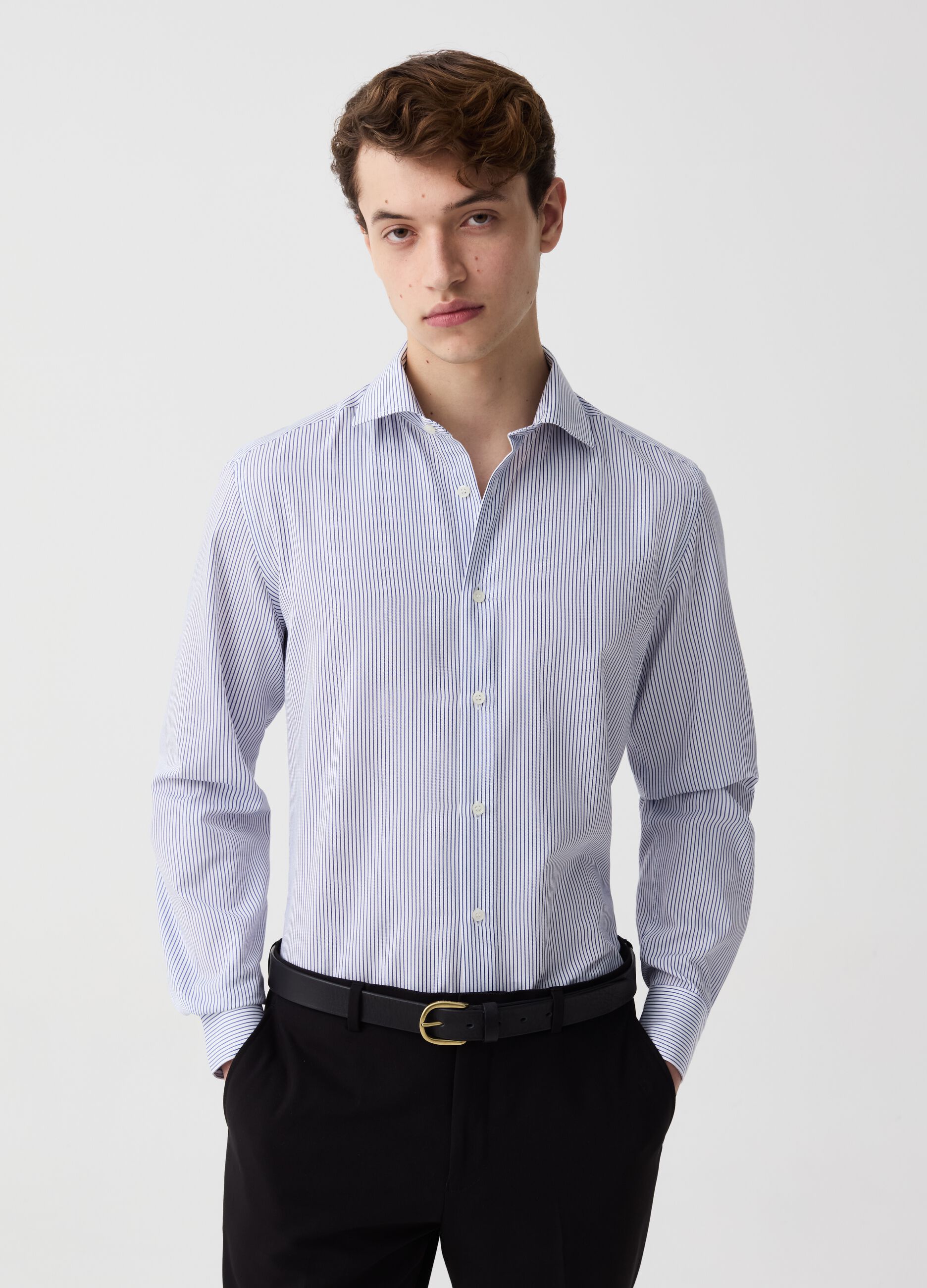 Slim-fit easy-iron pinstripe shirt