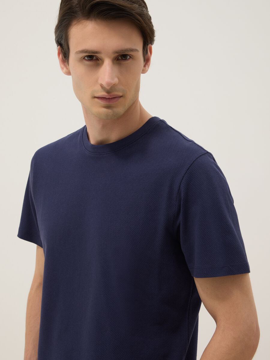 Blue short-sleeved pure cotton T-shirt_1