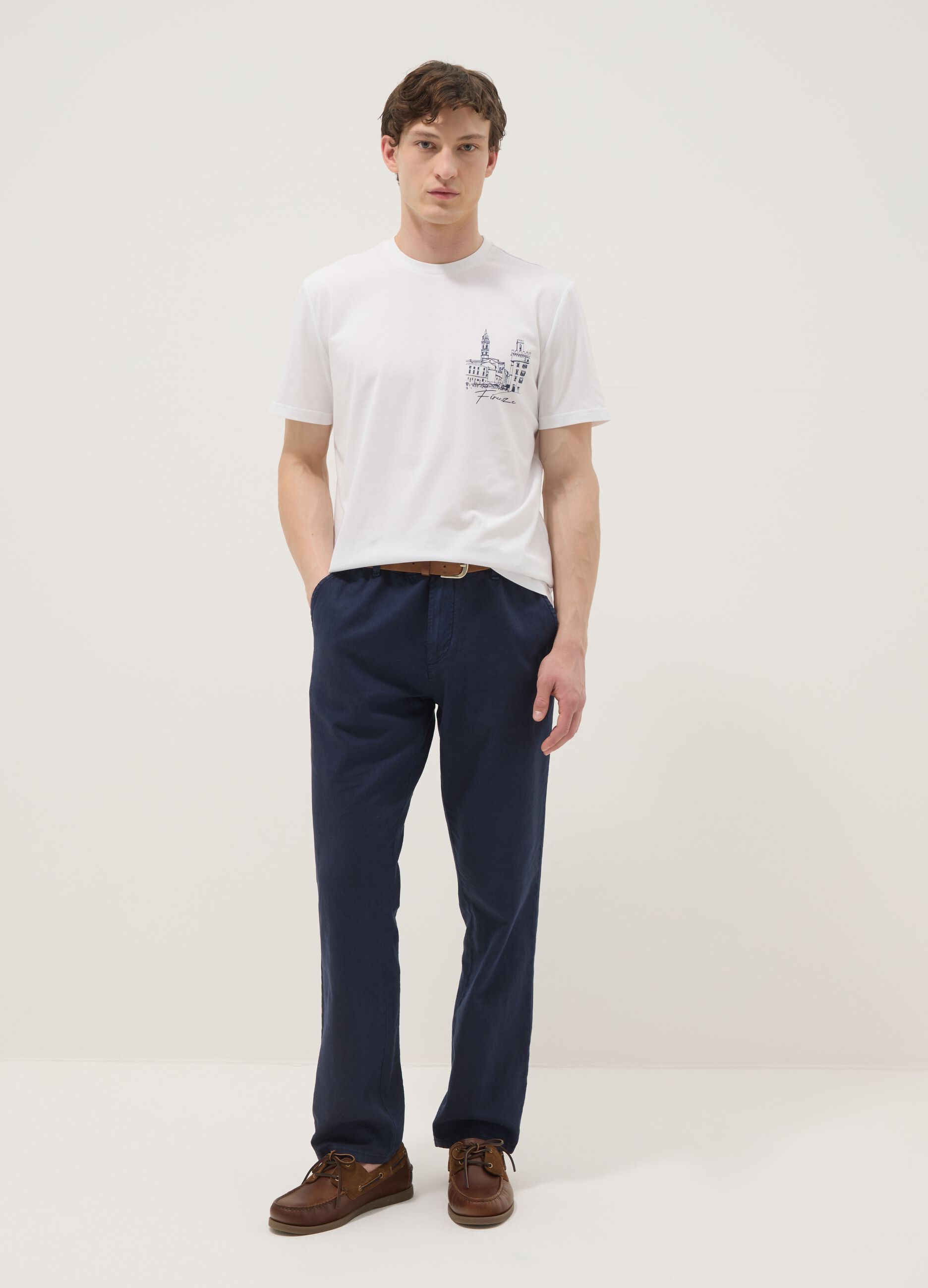 Wei&szlig;es T-Shirt aus reiner Baumwolle mit Frontprint, Regular Fit