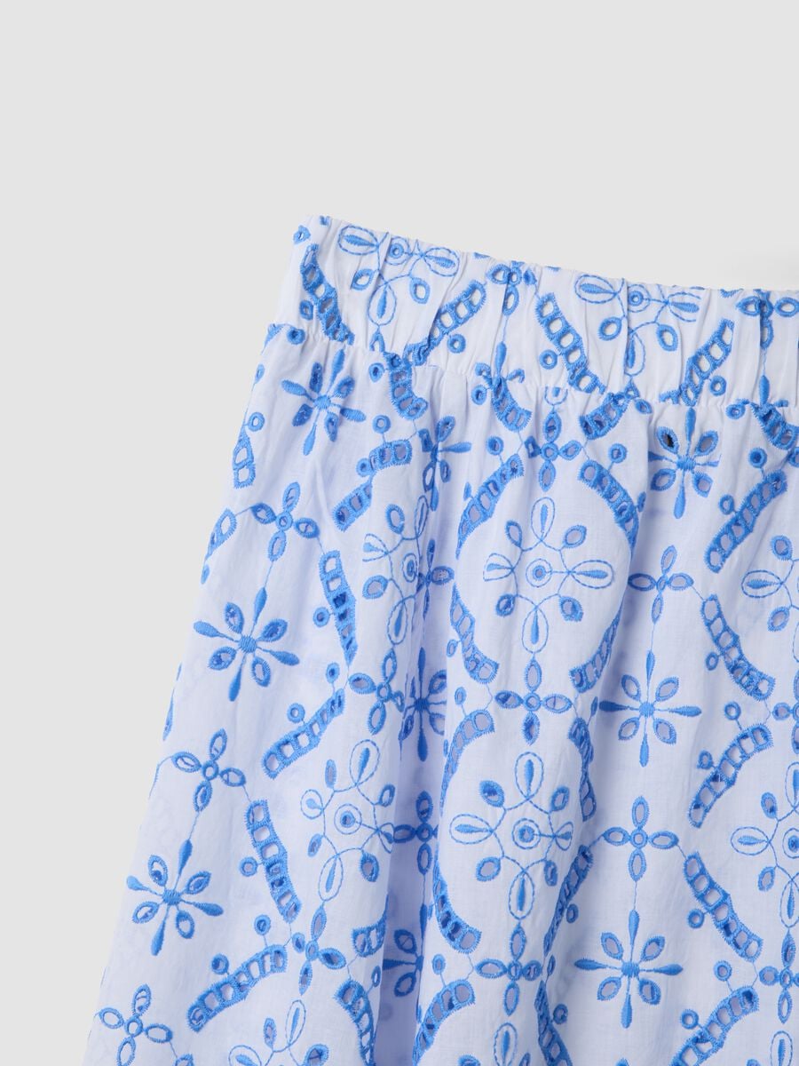 Blue organic cotton skirt with broderie anglaise embroidery_1