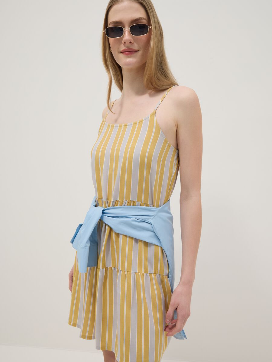 Yellow striped pure viscose dress_4