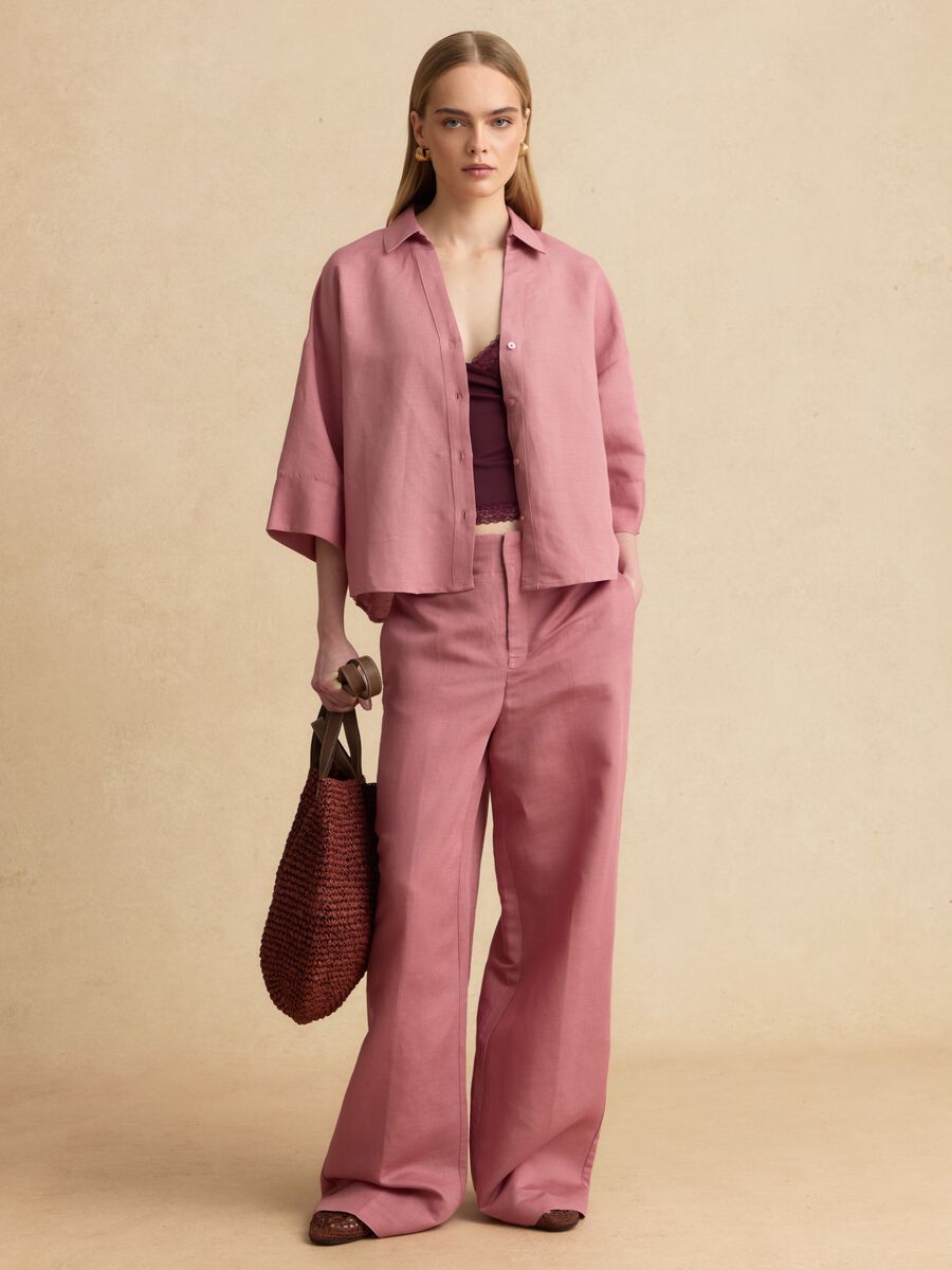 Pink linen-viscose blend shirt with oversized fit_3