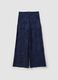 Wide leg blue cotton blend trousers with perforated texture_4