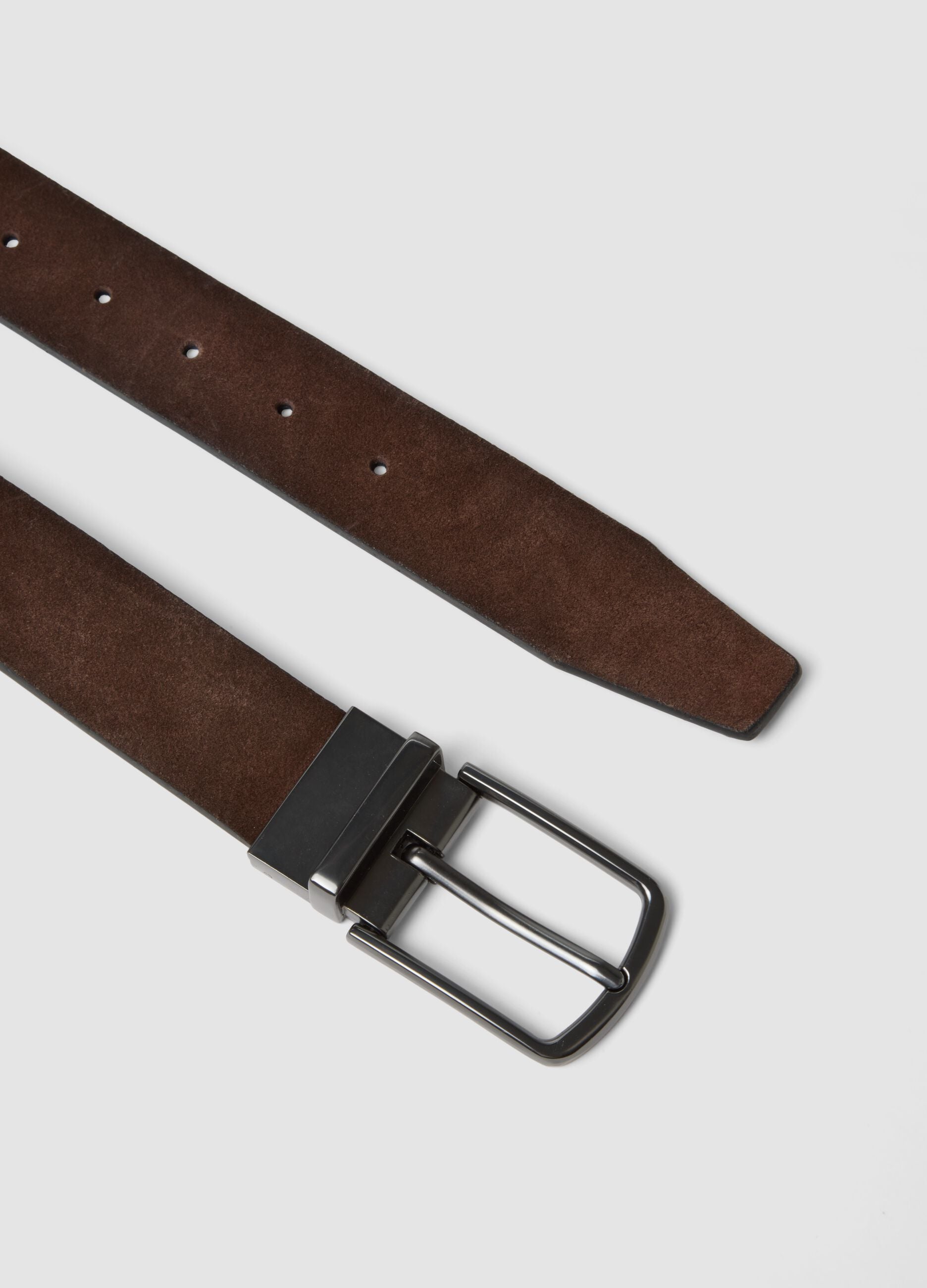 Cintura marrone reversibile in vera pelle con fibbia in metallo