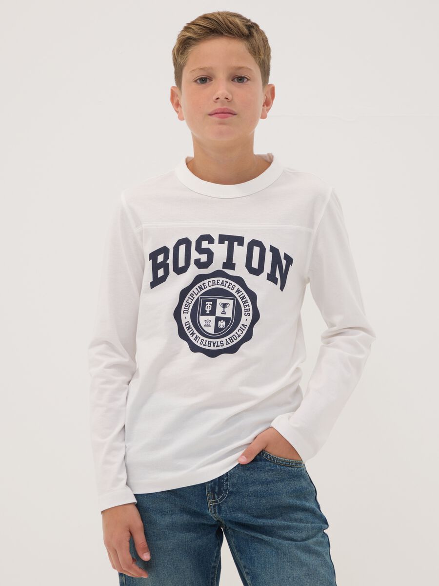 White pure organic cotton T-shirt with varsity print_1